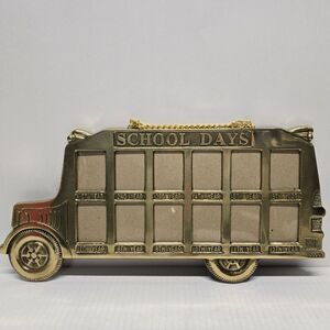 Vintage Brass School Days Bus Picture Frame Wall Hanger